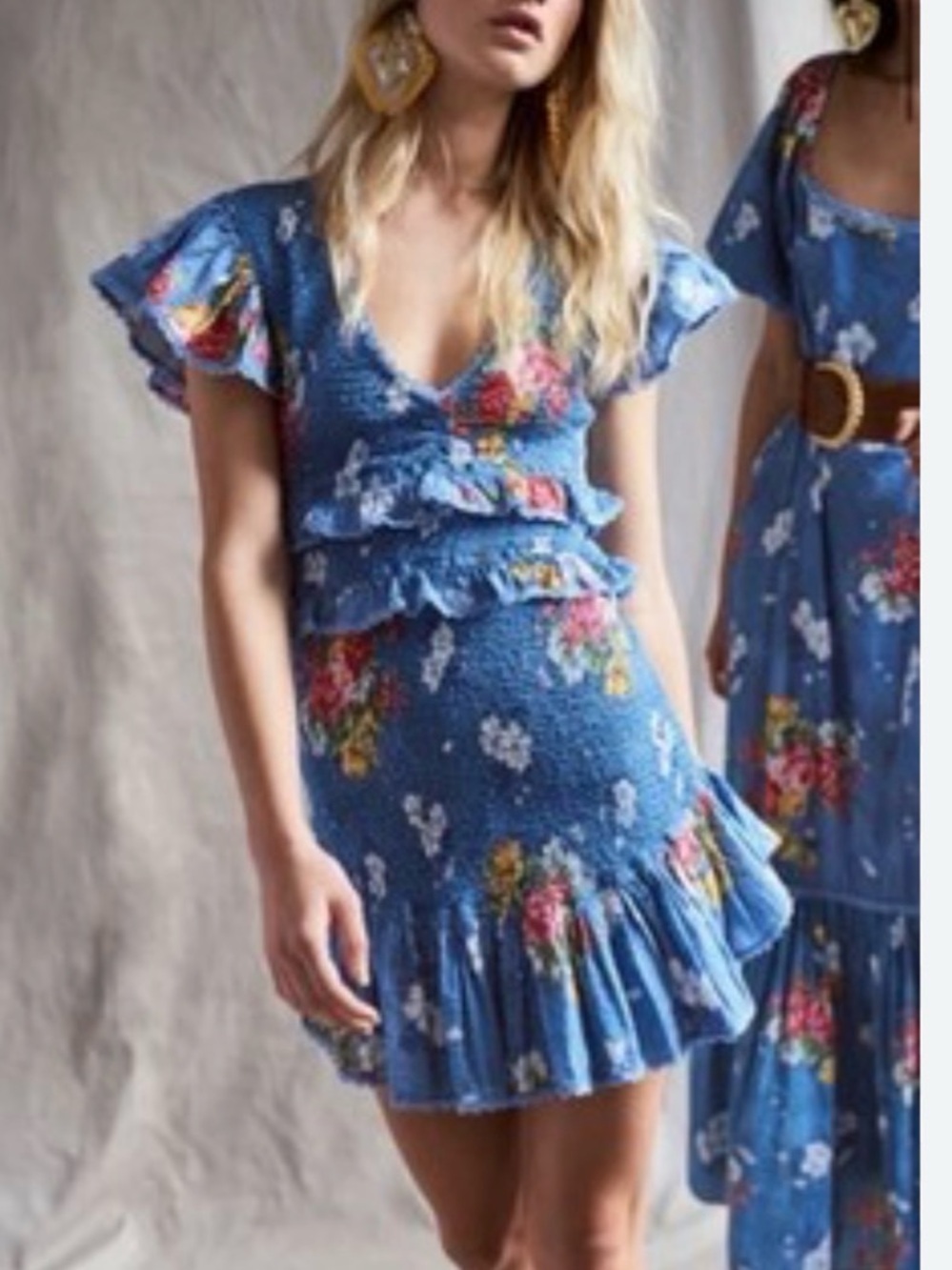 LoveShackFancy Sonora Blue Floral Smocked Mini Dress summer m